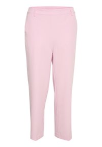 Lichtroze cropped broek van gladde stof met een elastische tailleband en twee zijzakken; rechte snit met een schone zoom.