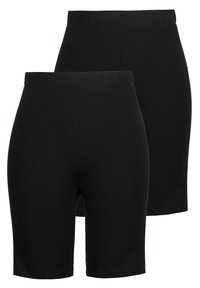 Black cotton blend shorts with an elastic waistband, featuring a smooth texture and slim fit design, suitable for casual wear.