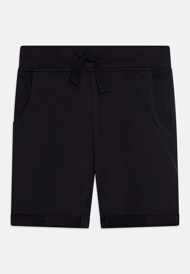 Pantaloni corti neri in jersey con vita regolabile tramite cordino, due tasche laterali e bordo a costine all'orlo. Tessuto morbido e vestibilità comoda.