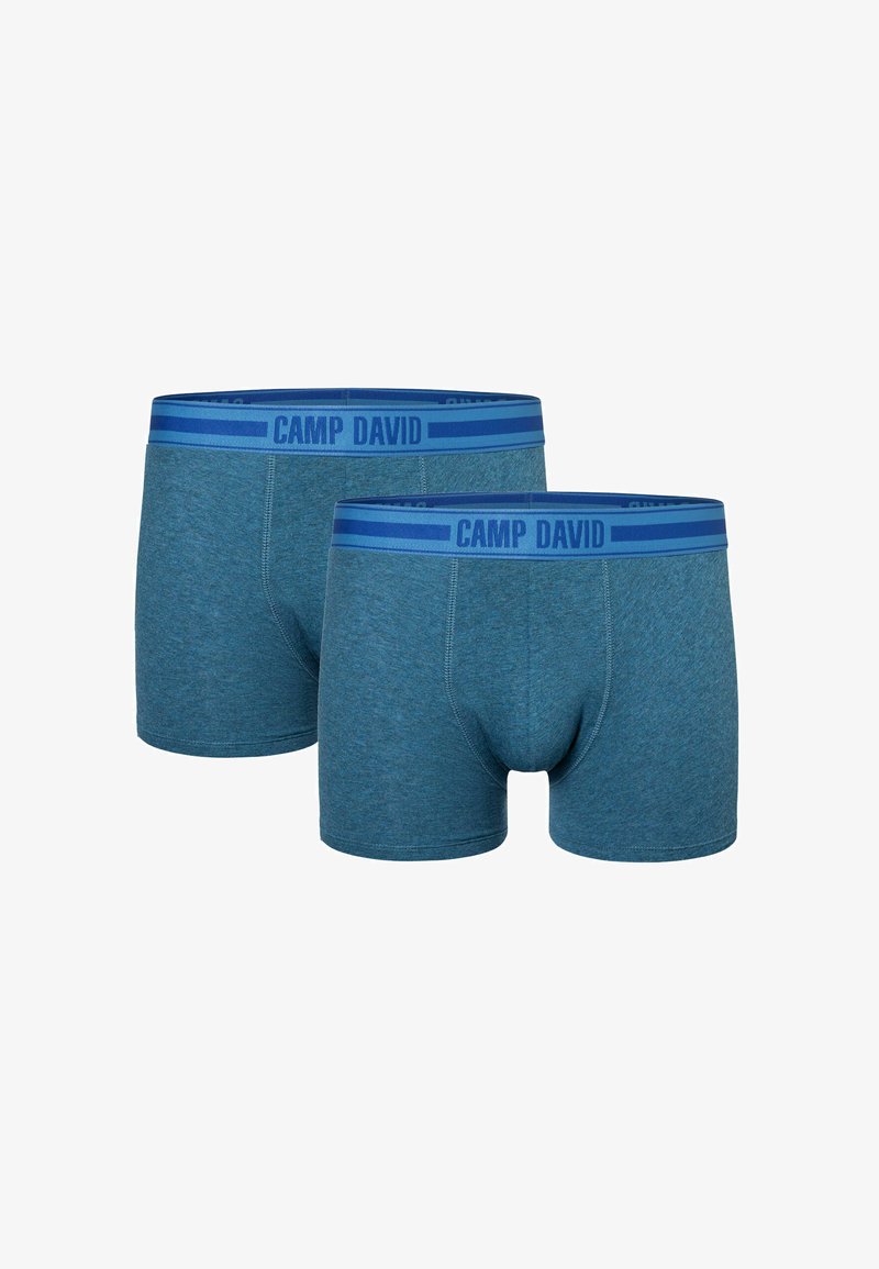 Due coppie di boxer da uomo in tessuto blu melange. Caratterizzati da una morbida fascia elastica con "CAMP DAVID" in testo blu a contrasto.