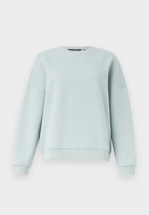 Hellblaues Sweatshirt mit Rundhalsausschnitt und langen Ärmeln, mit gerippten Bündchen und Saum, dargestellt vor einem schlichten weißen Hintergrund.