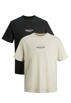 Jack & Jones 2 PACK - Print T-shirt - moonbeam   schwarz