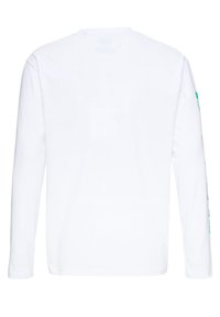 Hvid langærmet t-shirt lavet af bomuld, med rund hals og farverige grafikker på venstre ærme. Ensfarvet ryg.