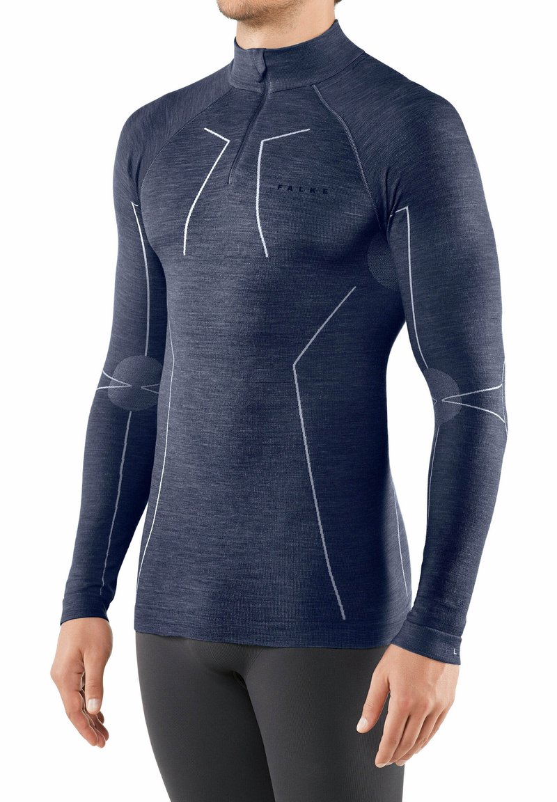 FALKE WOOL-TECH HIGH ZIP NECK COLD TO VERY COLD TEMPERATURES - Maglietta intima - space blue