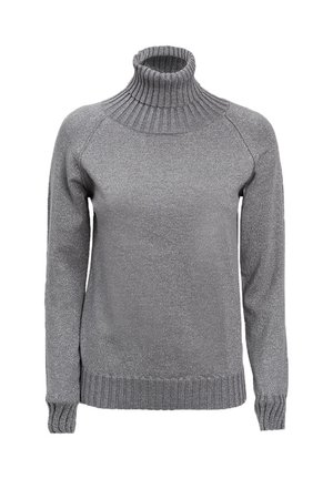 Maglione a collo alto grigio realizzato in un morbido tessuto a maglia testurizzato. Presenta dettagli a coste sul colletto, sui polsini e sull'orlo. Vestibilità classica.