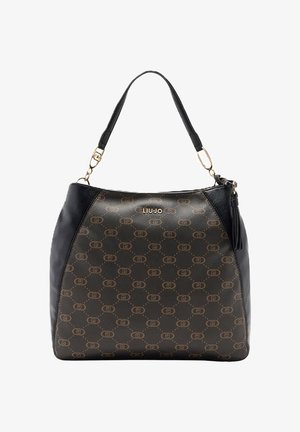 Borsa Liu Jo nera e marrone con design a logo a motivi, tracolla singola e cerniera con nappina.