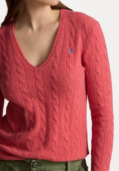 Polo Ralph Lauren CABLE KNIT WOOL CASHMERE V-NECK SWEATER - Pulóver - rosette heather
