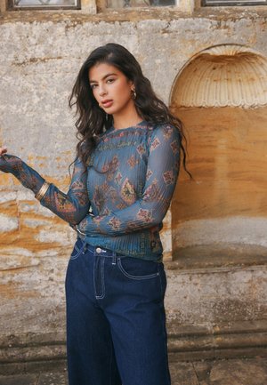 Next, REGULAR FIT - CRINKLE LONG SLEEVE CREW NECK - Blouse - national trust teal blue print