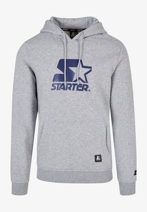 Szürke kapucnis pulóver pamut keverék anyagból, elöl nagyméretű kék "S" csillaglogóval, kenguru zsebből és bordázott mandzsettákkal, valamint szegéllyel.