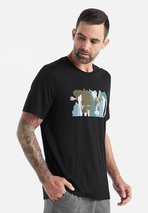 M 100% MERINO TECH LITE II SS TEE FOREST WALL - Print T-shirt - BLACK