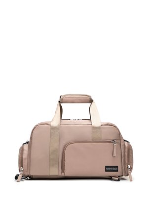 Prostokątna beżowa torba podróżna z dwoma uchwytami, przednią kieszenią na zamek, bocznymi przegródkami oraz metką marki "WITTCHEN" na przedniej kieszeni.