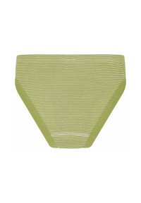 Slip verde a righe con una consistenza morbida, caratterizzati da un design semplice e una fascia elastica in vita per una vestibilità sicura.