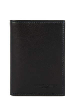 Portefeuille bi-pli en cuir noir avec logo "LANCASTER PARIS" subtilement embossé à l'avant et coutures foncées le long des bords.