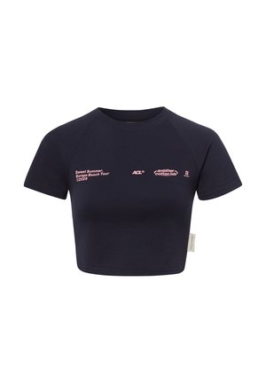 Black cropped short-sleeve t-shirt with pink text reading "Sweet Summer: Europe Beach Tour 2026" and logos on the front chest area.