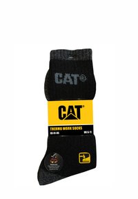 Chaussettes de travail thermiques noires avec logo et étiquette grise ; bord côtelé ; taille EU 41-45 / UK 6-11 ; comprend une icône circulaire indiquant les caractéristiques thermiques.