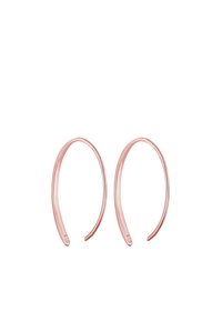 Pendientes de aro en oro rosado con una forma suave y redondeada y un diseño delgado. Sin cierres ni adornos visibles; estilo minimalista.