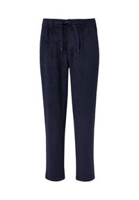 Marineblaue Hosen aus weichem Stoff mit strukturierter Oberfläche, ausgestattet mit einem elastischen Bund und einem Kordelzug sowie einer cropped Länge.