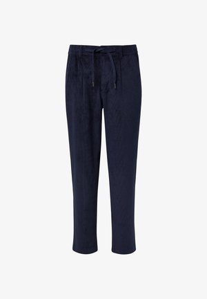 Marineblaue Hosen aus weichem Stoff mit strukturierter Oberfläche, ausgestattet mit einem elastischen Bund und einem Kordelzug sowie einer cropped Länge.