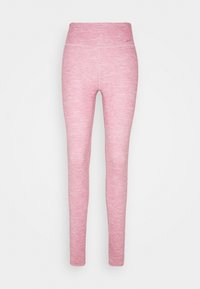 Leggings sportivi rosa con una texture mélange, vita alta e vestibilità slim, realizzati in un tessuto elasticizzato adatto per l'abbigliamento attivo.