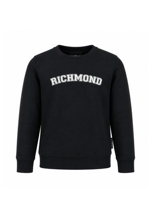 Felpa nera girocollo con maniche lunghe e testo bianco "RICHMOND" al centro del petto.