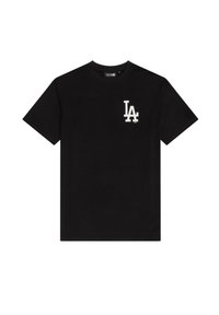 T-shirt en coton noir à manches courtes, avec un logo "LA" blanc sur la partie gauche de la poitrine. Design classique à col rond.