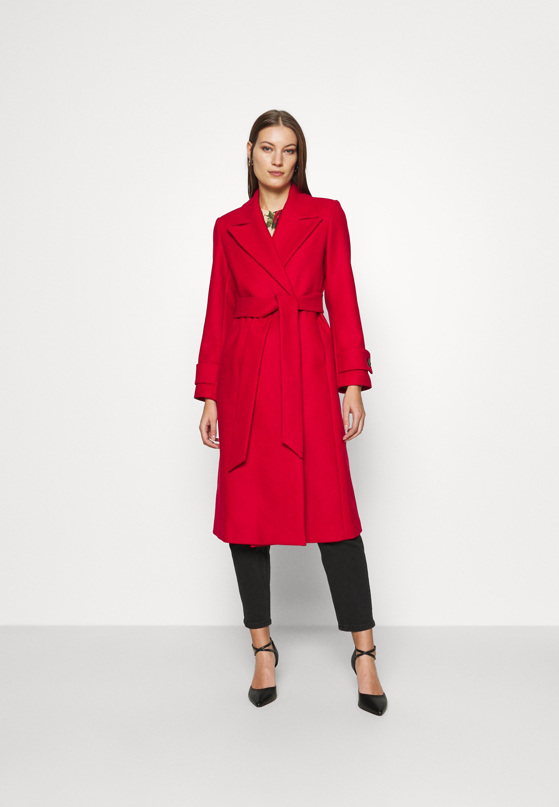 red belted coat
