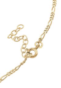 Collana in oro con maglie rotonde e allungate, dotata di un robusto gancio rotondo. La superficie presenta una finitura liscia e lucida.