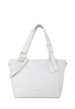 Borsa tote grigio chiaro, realizzata in pelle, con doppi manici per la spalla, tracolla rimovibile e dettagli in metallo color oro.