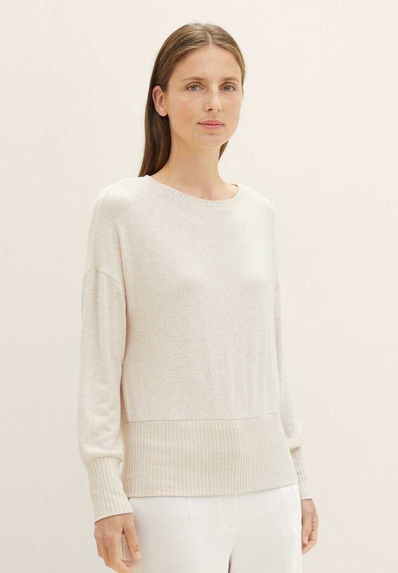 TOM TAILOR Pull-Over Femme Rayé Coton Bio - Encolure Bateau, Manches Longues, Style Décontracté Moderne