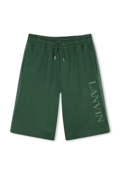 Shorts en coton verts avec une taille élastique à cordon de serrage, des accents latéraux et le logo "LANVIN" dans un design brodé assorti.