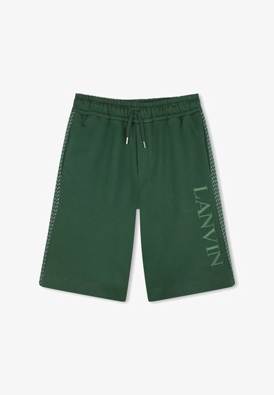 Shorts en coton verts avec une taille élastique à cordon de serrage, des accents latéraux et le logo "LANVIN" dans un design brodé assorti.
