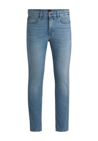 Light blue denim jeans with a slim fit, five-pocket design, zip fly, and subtle fading. The material is soft with a smooth texture.