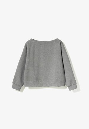 Felpa grigia con maniche lunghe, scollo rotondo e polsini a coste. Tessuto morbido, design cropped e dettagli di cucitura minimi.