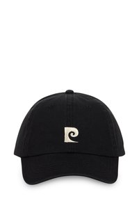 Casquette en coton noire avec un logo en swirl brodé blanc à l'avant. Design classique avec une visière courbée et une sangle réglable à l'arrière.
