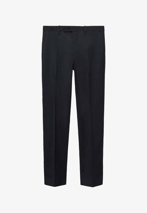 Mornarske hlače s prilagodljivim krojem in gladko teksturo, z ravnim sprednjim delom, ravnimi nogavicami in enojnim gumbom na pasu.