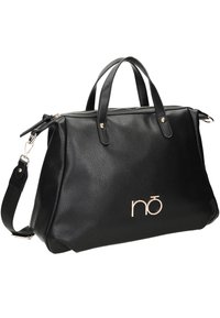 Borsa a tracolla nera in pelle sintetica con doppi manici e tracolla removibile. Caratterizzata da logo in tono oro e chiusura con cerniera. Superficie testurizzata.