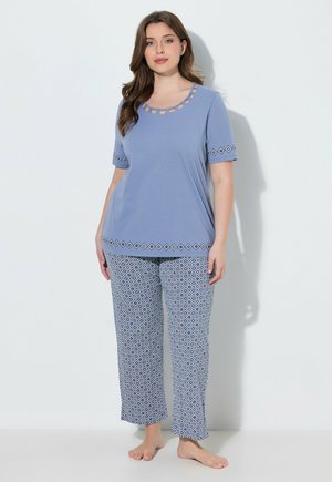 Ulla Popken PYJAMAS, CUT-OUT TRIM, CREW NECK, SHORT SLEEVE SET - Nattøj sæt - pigeon blue