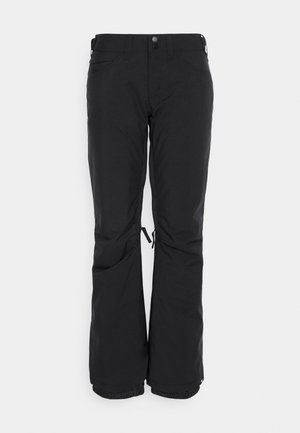 Schwarze Skihosen aus strapazierfähigem Material mit geradem Bein, zwei Seitentaschen und verstellbaren Bündchen mit Drawstrings.
