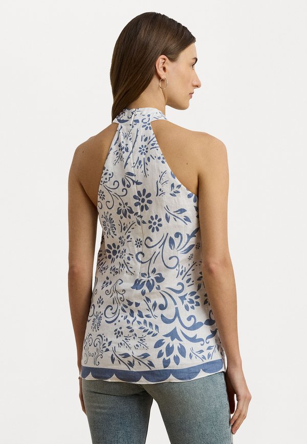 FLORAL LINEN SLEEVELESS HALTER BLOUSE - Top2