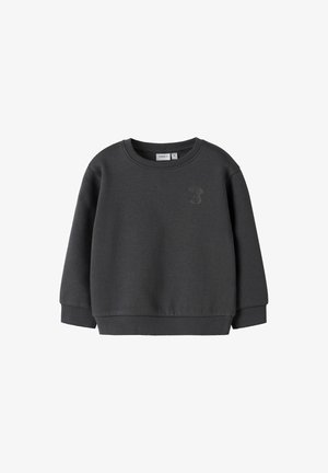 Sweat-shirt pour enfants en jersey gris charbon avec des manches longues, des poignets et un ourlet côtelés, et un subtil détail de broderie sur la poitrine.