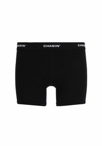 Črne bokserice iz mehkega bombaža z pasom, na katerem je napis blagovne znamke "CHASIN'" v beli barvi. Oblikovane so v standardnem kroju brez vzorcev.
