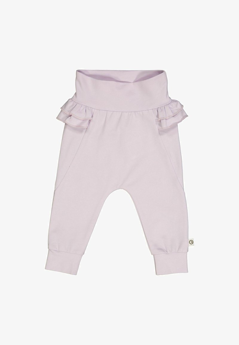 Lyslilla leggings med høj talje, der har volangdetaljer på siderne og elastiske manchetter ved anklerne. Fås i blødt stof.