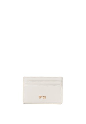 Portacarte in pelle bianca con tre fessure per carte e logo dorato "V° 73" impresso al centro davanti.