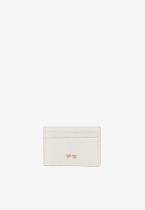 Portacarte in pelle bianca con tre fessure per carte e logo dorato "V° 73" impresso al centro davanti.