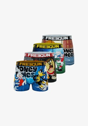 Quatre paires de boxers présentant des personnages des Looney Tunes. Designs de différentes couleurs avec des motifs distincts et des ceintures élastiques.