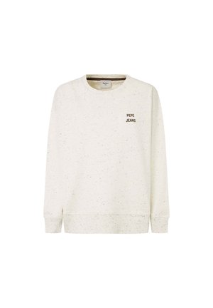 Lichtbeige sweatshirt van textuurstof, met een ronde hals en geribbelde manchetten. "PEPE JEANS" logo in donkerbruin op de borst.