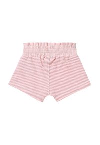 Shorts en coton avec un motif rayé rose et blanc, dotés d'une taille élastique confortable et d'une coupe décontractée.