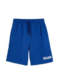 Blå bomuldsshorts med elastisk talje og snor. Har teksten "NORTH SHORE CHAMPIONSHIP" i hvidt på kanten.