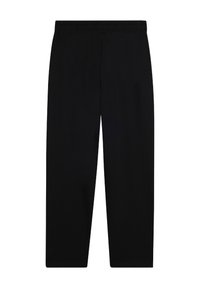 Pantaloni neri realizzati in un tessuto morbido ed elastico, con una vita elasticizzata, taglio dritto e senza motivi visibili o dettagli in metallo.