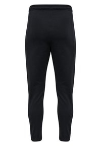 Schwarze Jogginghosen mit einem dehnbaren Bund, taillierter Passform und glattem Baumwollmischgewebe. Keine Taschen oder Verzierungen sichtbar.